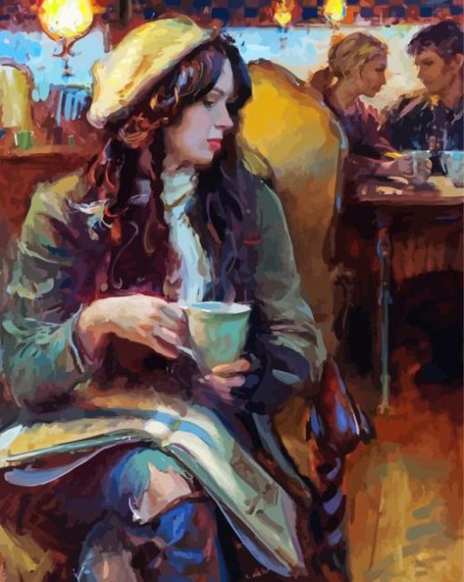 Aesthetic Lady In Coffee Shop paint by number