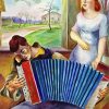 Man Playing Accordian To His Lover paint by number