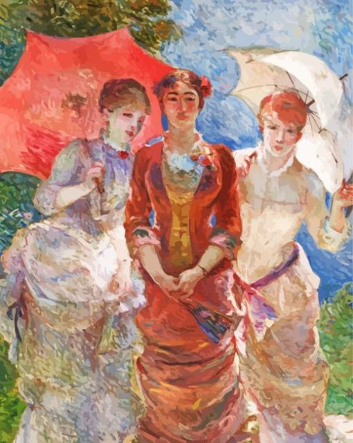 Marie Bracquemond Trois Femmes Aux Ombrelles paint by number