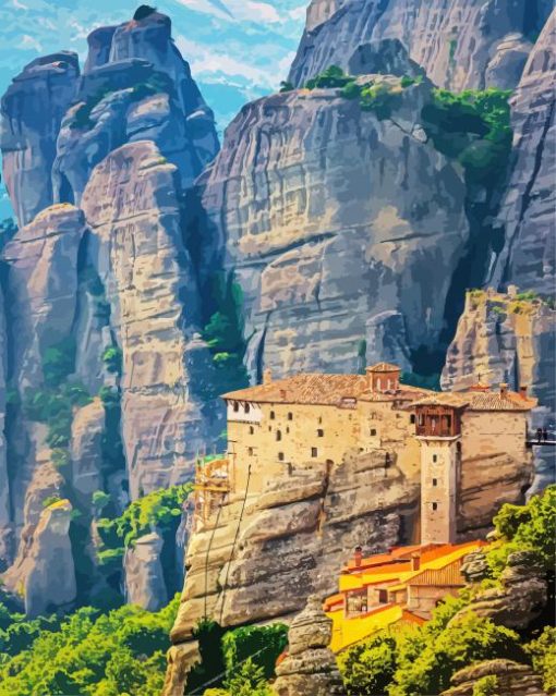 Meteora Rock Mountains paint by number