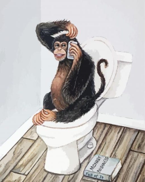 Monkey On Toilet With Phone Art paint by number