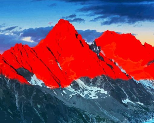 Mountains Red Sunset paint by number