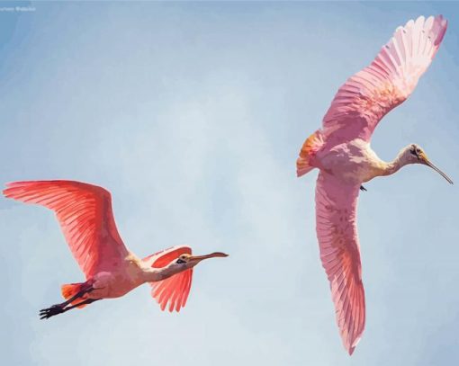 Pink Birds Flying paint by number