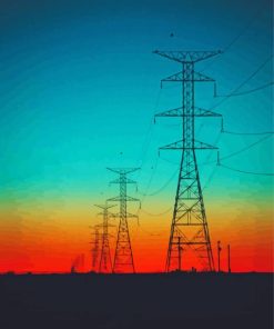 Powerline With Red Sunset paint by number