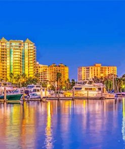 Skyline And Boats In Sarasota paint by number