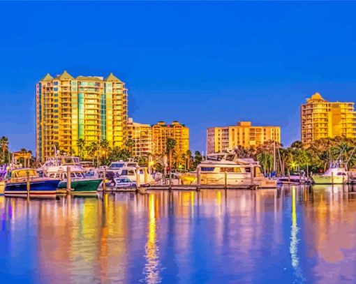 Skyline And Boats In Sarasota paint by number