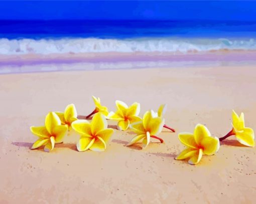 Yellow Flowers On Beach paint by number