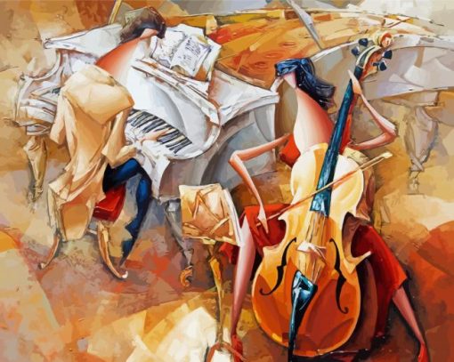 Abstract Violinist And Pianist paint by number