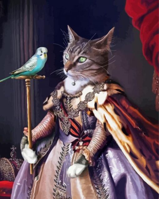 Bird And Cat In Dress Paint by number