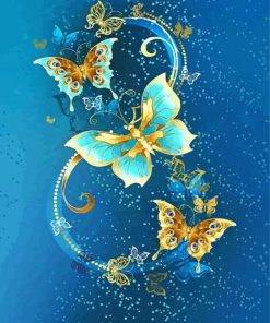 Blue Gold Butterflies paint by number