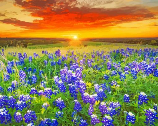 Blue Wildflowers Sunset paint by number