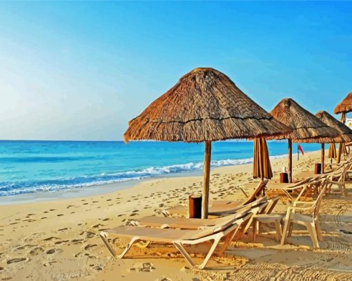 Chairs And Umbrellas Peru Ocean Beach paint by number