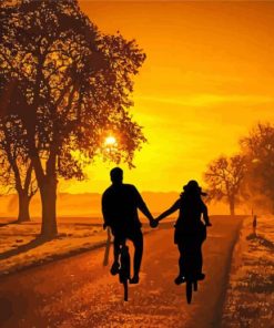 Couple On Bicycles Sunset Silhouette paint by number