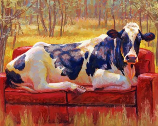 Cow On Red Sofa Art paint by number