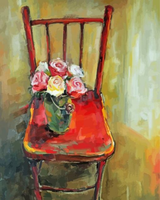 Flowers On Red Chair paint by number