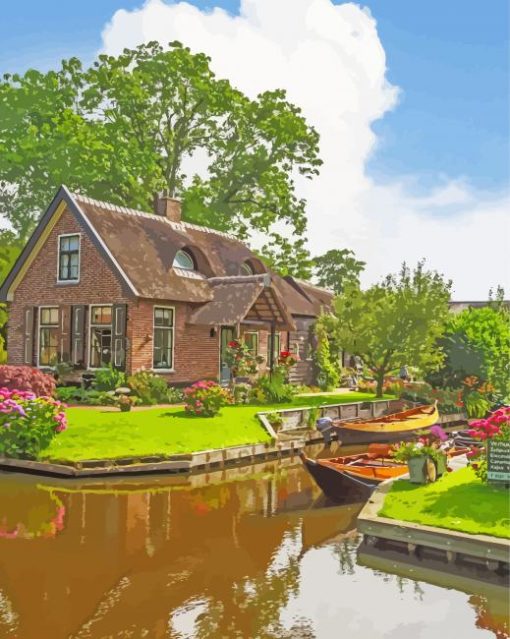 Giethoorn House And Boats paint by number