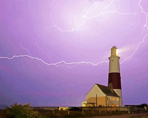 Lighthouse With Lightning Bolt paint by number