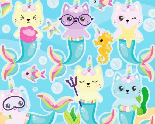 Mermaid Unicorn Cats paint by number