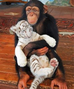 Monkey And White Tiger Animals paint by number