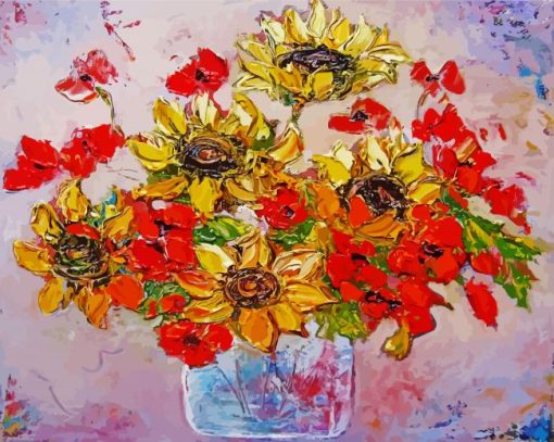 Poppies And Sunflowers Art paint by number