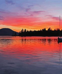 Squam Lake Sunset Reflection paint by number