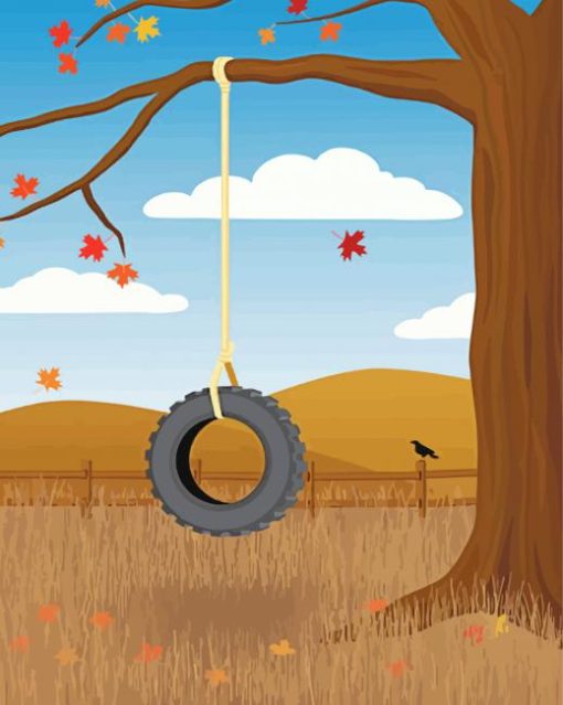 Tree And A Swing Illustration paint by number