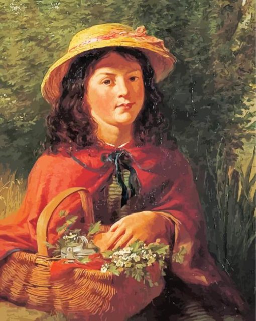 Young Girl And Flowers Basket paint by number