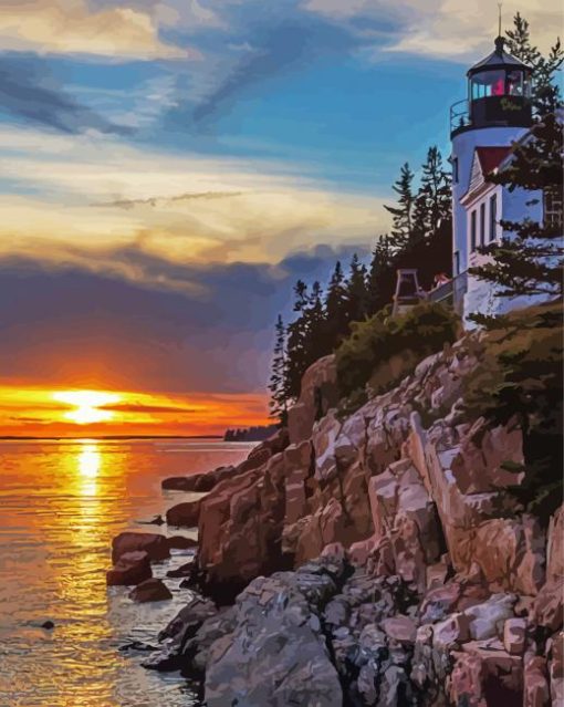 Bass Harbor Lighthouse At Sunset paint by number