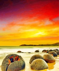 Moeraki Boulders New Zealand paint by number