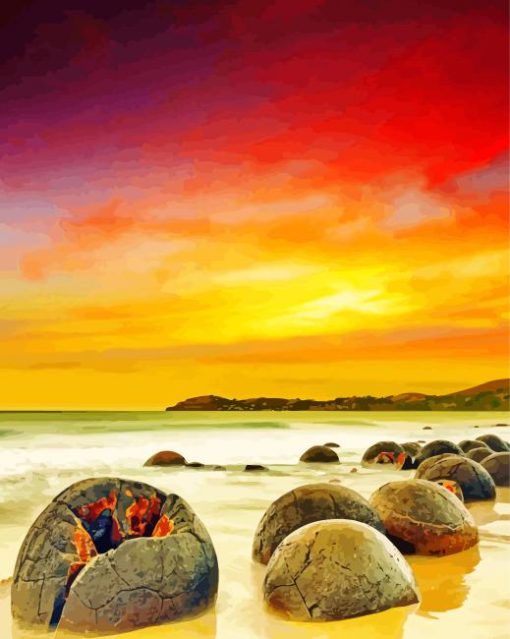 Moeraki Boulders New Zealand paint by number