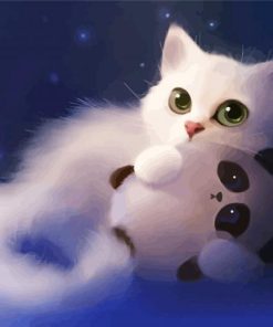 White Anime Cat paint by number