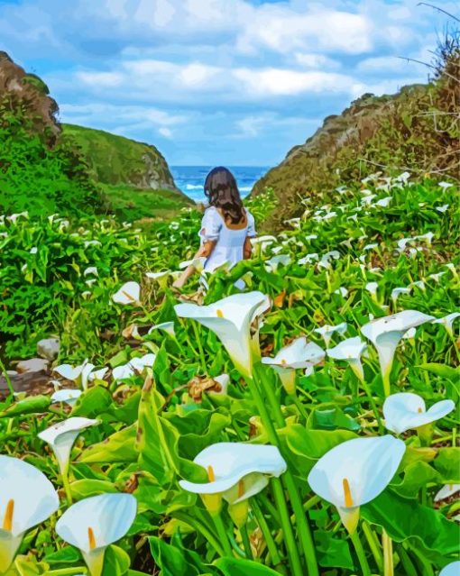 Woman In Calla Lily Valley paint by number