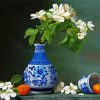 Blue And White Vase With Flowers And Apricots paint by number