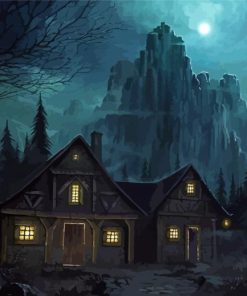 Dark Cottage In The Woods paint by number