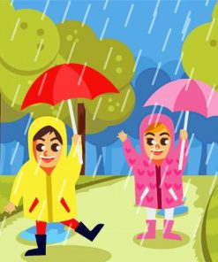 Happy Kids In The Rain paint by number