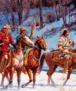 Indians With Horses In Snow paint by number