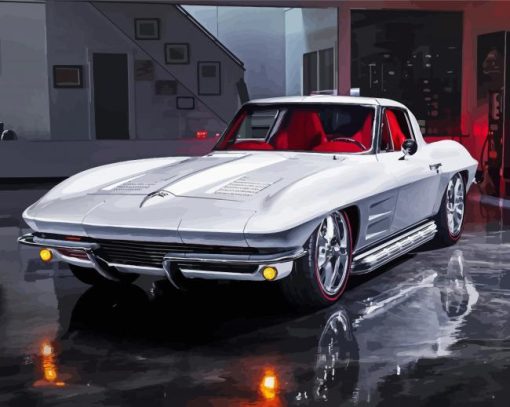 White Split Window Corvette Car paint by number