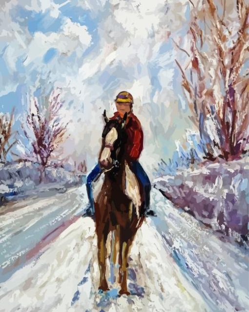 Abstract Riding Horse In Snow paint by number