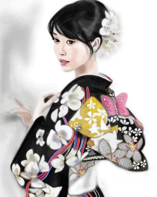 Asian Lady Wearing Kimono paint by number