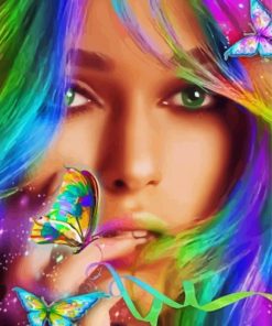 Colorful Butterfly Girl paint by number