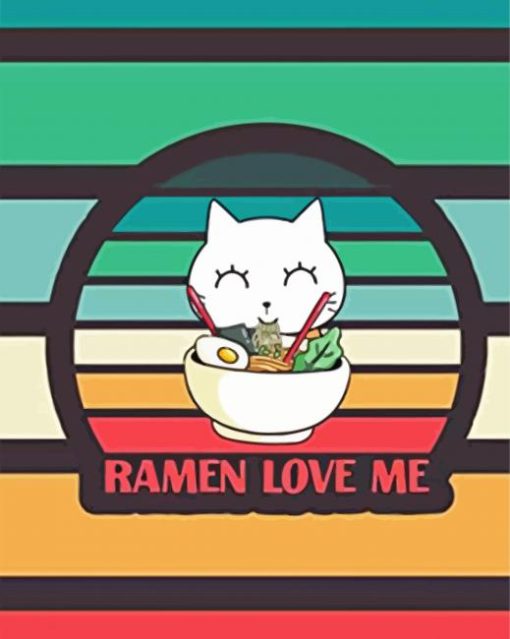 Cute Cat Eating Ramen Art paint by number