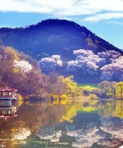 Spring In korea Lake paint by number