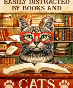 Easily Distracted By Books And Cats Poster paint by number