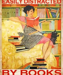 Vintage Easily Distracted By Books paint by number