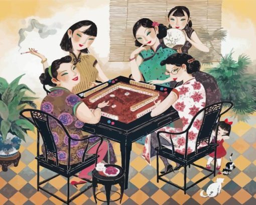 Asian Ladies Playing Paint By Numbers