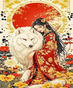 Asian Lady And Wolf Paint By Numbers
