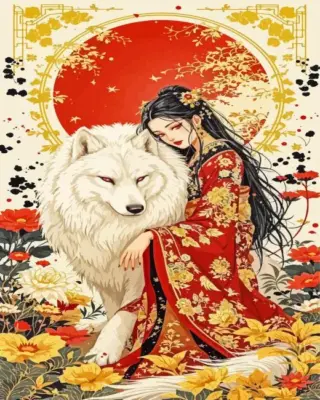 Asian Lady And Wolf Paint By Numbers