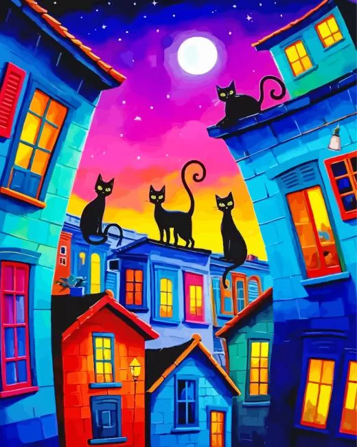 black whimsical cat paint by numbers Black Whimsical Cat Paint By Numbers