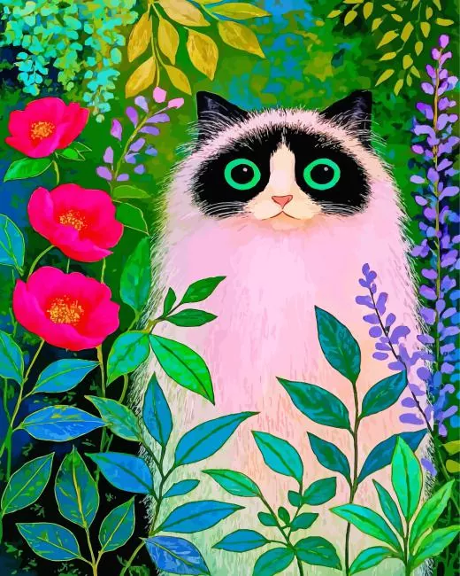 cat and flowers paint by number Cat And Flowers Paint By Numbers