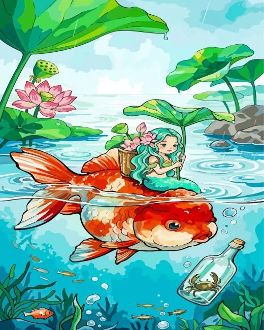 fairy girl paint by numbers Fairy Girl On A Fish Paint By Numbers
